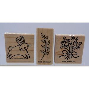 Vintage 2001 Stampin' Up! Rubber Spring/ Easter Stamp Set of 3 - Bunny & Plants